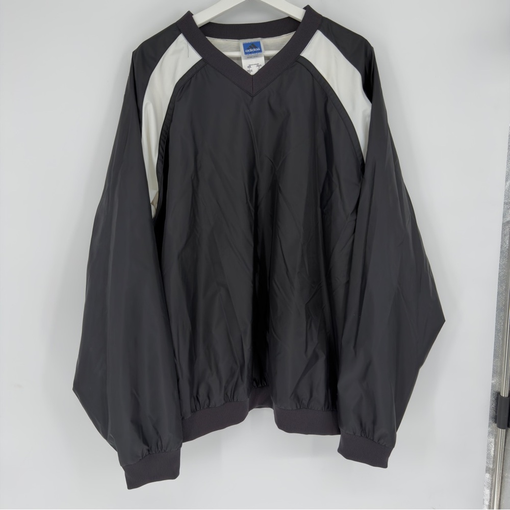 Adidas Black & White Lined V Neck Pullover Windbreaker Large Mens